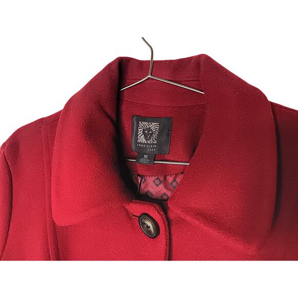 Anne Klein Red Wool Cashmere Blend Coat Women’s Size 16 Lined Winter - Picture 9 of 16